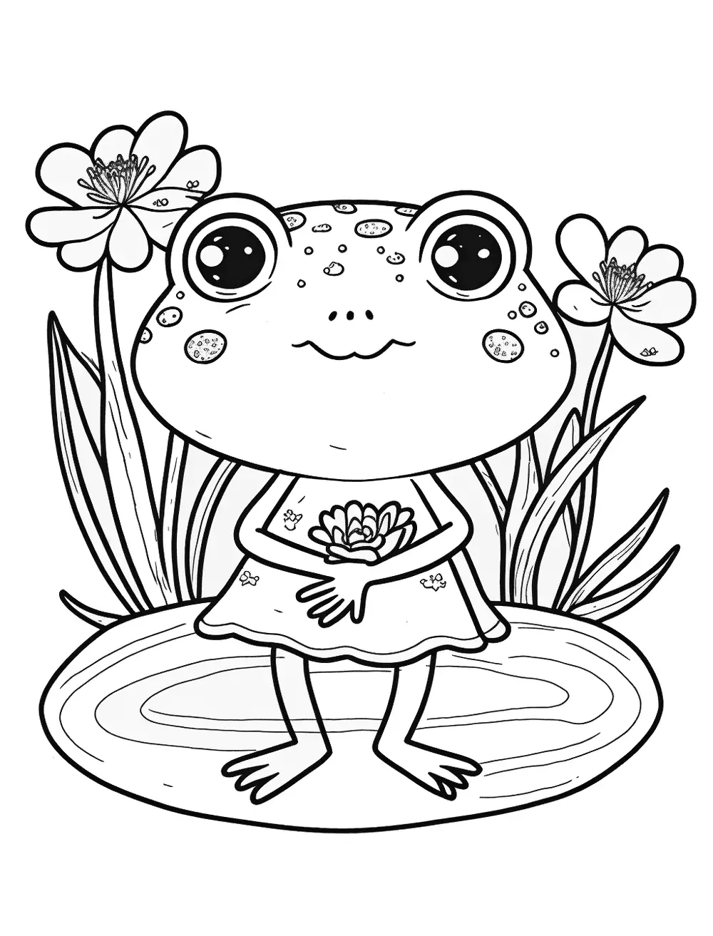 Dibujos para Colorear Girl Frog With Flowers